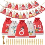 24 sacs en tissu avec chiffres et ficelle, 18 x 13 cm , femme, homme - decoration noel