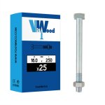 25 boulons de charpente tte carre 16x250mm zingu viswood