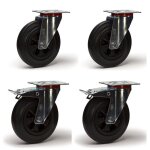 2gt roues et roulettes ? lot de 4 roulettes pivotantes � frein caoutchouc noir 100 mm ? charge 210 kg ...