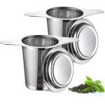 2pcs filtre a the avec poign�es & couvercle, infuseur � th�, filtre the pour tasse, passoire � th�, th� ...