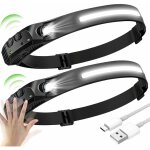 2pcs led lampe frontale, led frontale cob + xpe 5 modles, led lampe frontal  capteur, lampe frontale ...