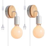 2x applique murale design r�tro industriel avec interrupteur 1. 8m corde, lampe de mural en bois et m�tal ...