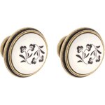 2x bouton de tiroir finition laiton porcelaine c�ramique motif fleur 35 mm avec vis meuble vintage antique ...