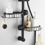 2x �tag�re douche sans per�age, inox noir t�lescopique, support savon barre de douche, salle de bain ...