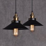 (2x) lampes � suspension r�tro plafonnier industriel lustre vintage 220mm e27 (noir) abat - jour en m�tal ...
