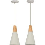 2x suspension luminaire moderne blanc, abat - jour en m�tal et bois, suspension lustre nordique r�tro, ...
