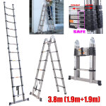 3. 8m escabeau t�lescopique pliable en forme de a escabeau inox polyvalent 1. 9m + 1. 9m