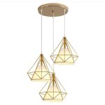 3 lampes suspension vintage 25cm lustre suspension fer abat - jour en forme diamant luminaire salle � ...
