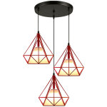 3 lampes suspension vintage 25cm lustre suspension fer abat - jour en forme diamant luminaire salle  ...