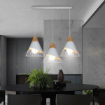 3 lumi�res suspension luminaire industrielle avec base longe lustre en fer bois e27 plafonnier luminaire ...