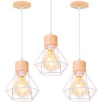 3 pack lustre suspension cage diamant en mtal e27 plafonnier luminaire en bois blanc