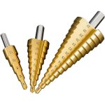 [jamais utilis�] lot de 3 pcs foret fraise meche etage, foret conique fraise � etages echelle en acier, ...
