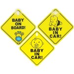 3 pices bebe a bord voiture, jaune bb  bord signe pour voiture, avec ventouse sticker baby on board ...