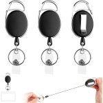 3 pi�ces porte - cl�s r�tractables avec mousqueton ? enrouleur de badge robuste en acier 60cm avec ressort ...