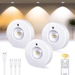 3 spot led sans fil rechargeable, 1200mah lumiere led vitrine spots cuisine sous meuble autocollant avec ...