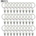 30 anneaux de rideau avec pinces, m�tal argent�, diam�tre int�rieur 25 mm, pour tringles tension, usage ...