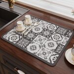 30 x 40 cm, imprim gris)tapis egouttoir vaisselle, tapis absorbant vaisselle en nan - ymyny