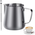 350ml pot � lait en inox, 12 oz pichet � mousseur avec mousser le lait tasse a cafe avec marque de mesure, ...