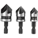 3pcs 90 degr�s 5 fl�te fraises � chanfreiner set pour bois, 12 / 16 / 19mm m�tal changement rapide 1 ...