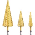 3pcs foret �tag� m�tal, 4 - 12 / 20 / 32mm fraise etage metal triangle conique titane hss, meche etage ...