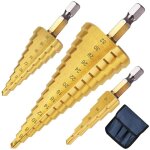 3pcs foret �tag� m�tal, 4 - 12 / 20 / 32mm fraise etage metal triangle conique titane, meche etage tige ...