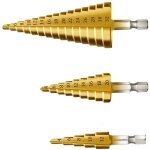 3pcs foret fraise meche etage, triangle conique titane foret fraise, 4 - 12 / 20 / 32 mm, hss inox metal, ...
