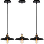3pcs rétro lustre suspension industrielle 22cm plaofnnier fer abat - jour en métal noir 3pcs rétro lustre suspension industrielle 22cm plaofnnier fer abat - jour en métal noir