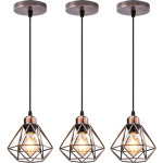 3x lustre suspension industriel en m�tal laiton rouge , stoex luminaire style vintage design forme cage ...