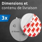 3x plaque aimant�e adh�sive pour d�tecteur de fum�e, supports magn�tiques autocollants � 70mm, montage ...