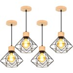 4 pack pendentif r�tro vintage lustre suspension industrielle cage en m�tal et bois noir