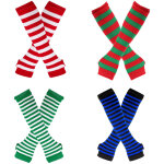 4 paires de manchettes de no�l en laine gants longs sans doigts avec trou pour pouce gants �lastiques ...