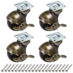 4 pcs roulettes pivotantes � plaques, 40 mm roulettes pour meubles avec freins, roulettes � billes antiques, ...