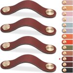 Kinsi - 4 pi�ces boutons de meuble, poign�e meuble cuir (brun, 128mm)