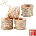 4 pi�ces ruban de toile de jute, ruban de jute 10m, ruban de jute avec dentelle, ruban de chanvre naturel, ...