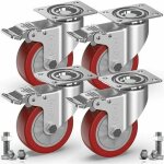 4 roulettes pivotantes pour meubles avec frein + vis, 100mm jusqu'� 600kg, roulette sans traces au sol ...