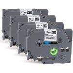 4 x ruban etiqueteuse cassette ruban pour tiqueteuse noir sur blanc 12mm x 8m, compatible brother p ...