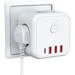 4000w multiprise murale usb 7 - en - 1 avec ports de recharge rapide usb pd 20w, adaptateur secteur compact ...