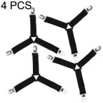 4pcs attaches r�glables pour drap de lit sangles elastiques y forme housse de matelas coussin de canap�(noir) ...
