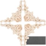 4pcs bois sculpt� de rose fleur applique en bois non peint moulure d�corative avec papier abrasif cadre ...