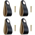 4pcs poign�es en cuir poign�es de tiroir en cuir boutons de placard en cuir noir avec vis pour placard ...