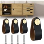 4pcs poign�e meuble cuir, bouton porte placard poignee cuir bouton de tiroir, poignee de meuble vintage ...