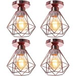 4x plafonnier stoex luminaire industriel vintage design r�tro cage diamant en fer forge, lampe de plafond ...