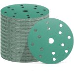 50 pi�ces disques abrasifs 150 mm, 15 trous, 10x grain 60 / 80 / 120 / 180 / 400, papier poncage pour ...