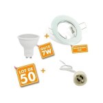 Arum lighting - 50 spot led encastrable complet blanc fixe avec ampoule gu10 7w eq 60w temprature de ...