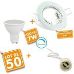 Arum lighting - 50 spot led encastrable complet blanc fixe avec ampoule gu10 7w variable temprature ...