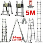 5m chelle tlescopique escabeau 2, 5m + 2, 5m chelle pliante en aluminium robuste pour maison, bureau, ...
