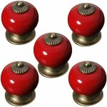 5pcs (rouge) bouton rond en c�ramique pour porte d'armoire, tiroir, armoire, armoire, style rustique