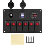 6 gang tanche on - off interrupteur  bascule panneau double prise de charge usb chargeur led voltmtre ...