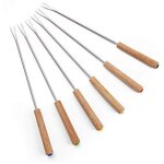 [jamais utilis�] 6 pi�ces fourchettes � fondue au fromage avec manche en bois pic fondue inoxydable pique ...
