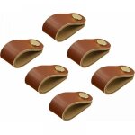 6 pi�ces(marron) cuir poignee, cuir meuble poign�e, poignee cuir bouton, cuir poign�es de placard, poign�es ...